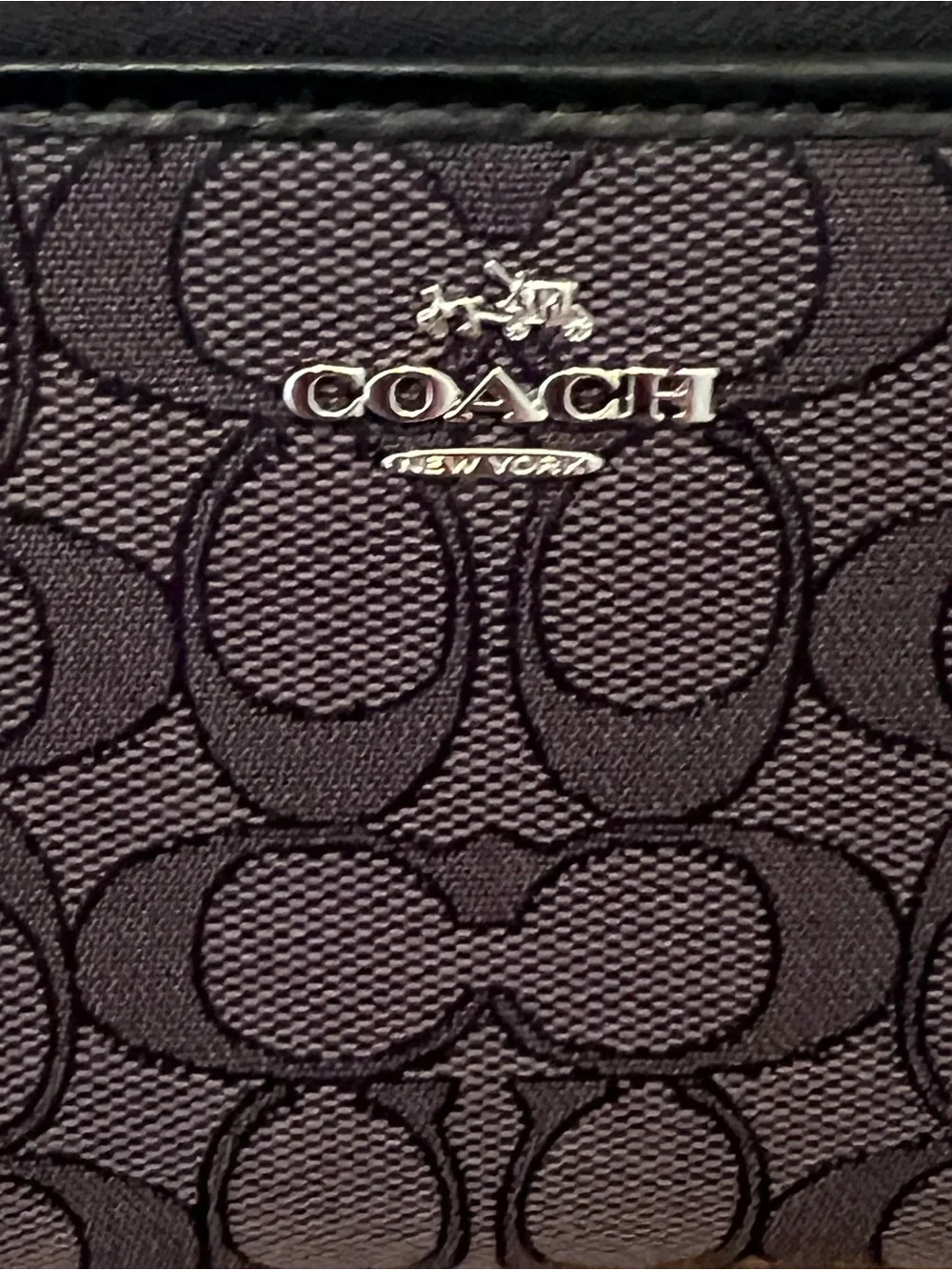 Coach Authentic Black/Gray Signature Accordion Zip Around Wallet